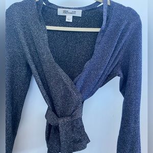 Diane Von Furstenberg Wrap Sweater in Black, Navy and Silver